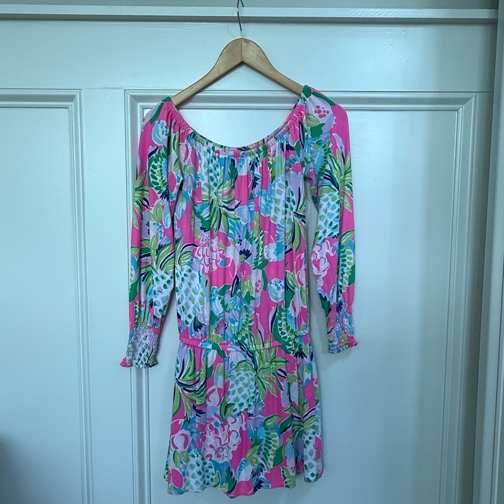 Lilly Pulitzer Resort Wear Skirted Romper with Bishop Sleeves. XS